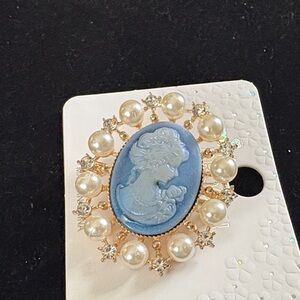 Mint Blue Cameo Brooch with Pearls